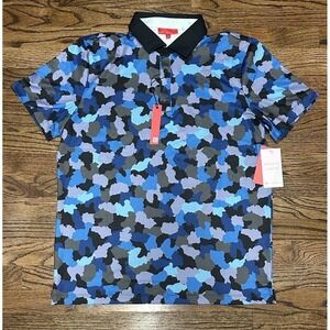 Redvanly Dawson Mens Athletic Golf Polo Shirt Tuxedo Black Blue Camo Size Large